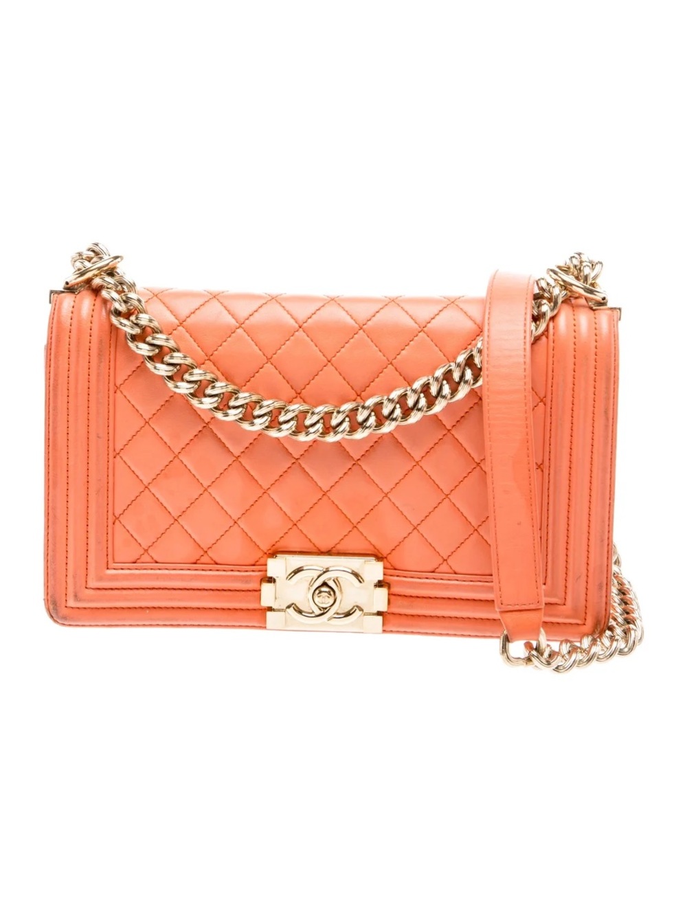 Chanel Le Boy Orange Quilted Leather Chain Shoulder Bag medium